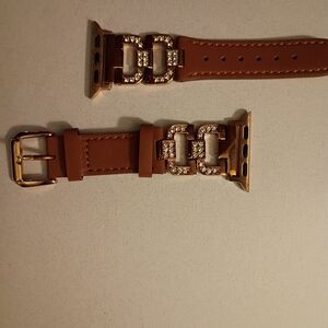 Brown Leather  Smart Watch Band with Gold Accents